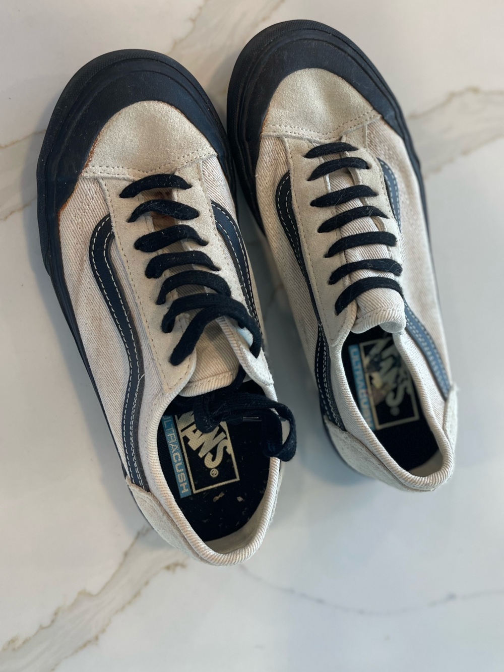 Vans White and Black Low-Top Canvas Sneakers